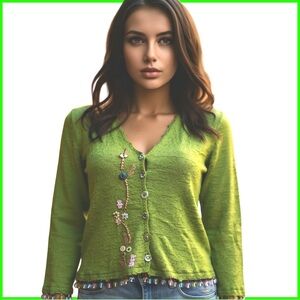 Vasari Women’s Cardigan With Fringe Details. Green. Medium NWT
